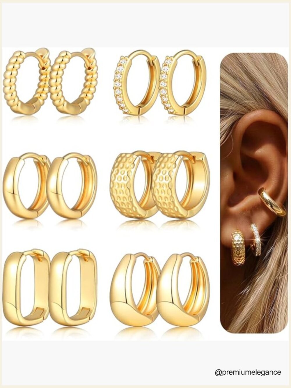 6 Pairs Gold Hoop Earrings Set - Lightweight Hypoallergenic Huggie Hoops